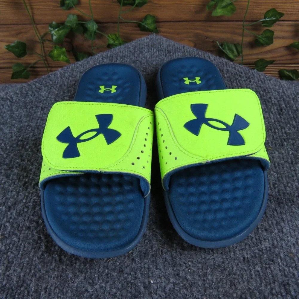 Under‎ Armour Ignite Pro Kids 3 Lime Surge Static Blue Slide Sandals Comfort